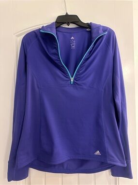 adidas Purple Quarter-Zip Hooded Athletic Pullover with Teal Trim